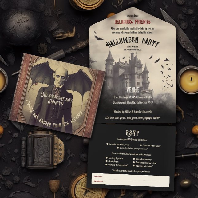 Vintage Castle Dracula Vuxen Halloween (Perfect for that Vintage-Victorian Halloween Party: Dracula's Castle and plenty of Bats!)