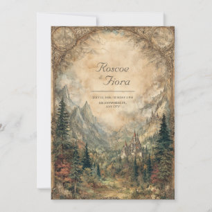 Vintage Castle Grand Landscape Rustic Wedding Inbjudningar