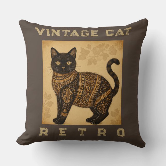 Vintage Cat, Antique Cat,and Motif Pattern  Kudde (Framsida)