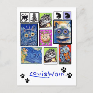 Vintage Cat Art, Louis Wain, Vickat Helgdag Card Vykort