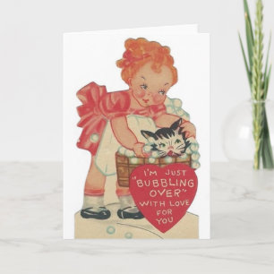 Vintage Cat Bath Kärlek Bubbles Valentine Helgkort