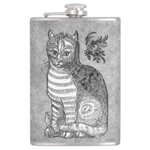 Vintage Cat Bok Illustration Flask Fickplunta