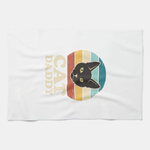 Vintage Cat Daddy Svart Katt Retro Solnedgång Tröj Kökshandduk