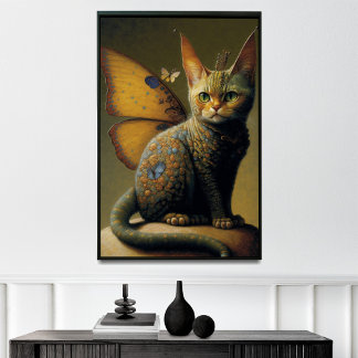 Vintage Cat Dragon med Butterfly Vingar Poster