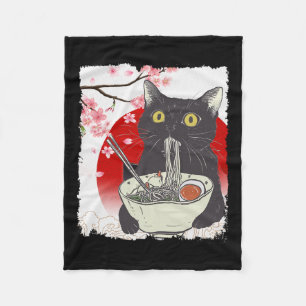 Vintage Cat Eating Ramen Funny Japansk Cat Noodle Fleecefilt