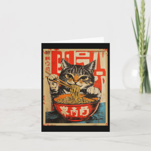 Vintage Cat Eating Ramen Noodles Japansk konst Kort