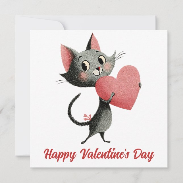 Vintage Cat & Heart Valentine`s Day Kort (Framsida)