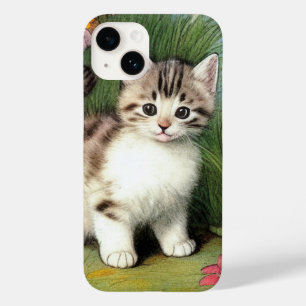 Vintage Cat Illustration med Red Flowers