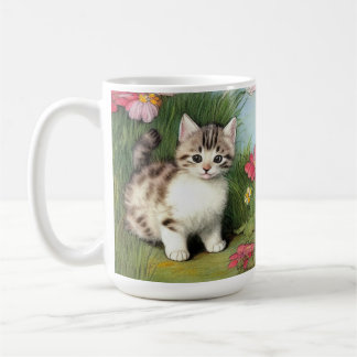 Vintage Cat Illustration med Red Flowers Kaffemugg