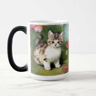 Vintage Cat Illustration med Red Flowers Magisk Mugg