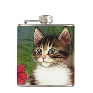 Vintage Cat Illustration med Vår blommor Fickplunta