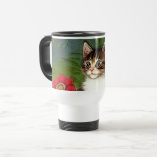 Vintage Cat Illustration med Vår blommor Resemugg
