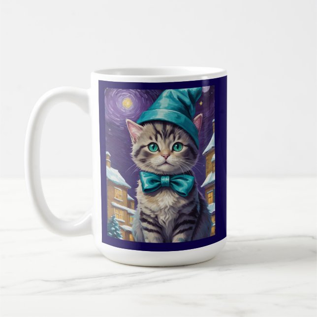 Vintage Cat Julafton Starry Night Kaffemugg (Vänster)