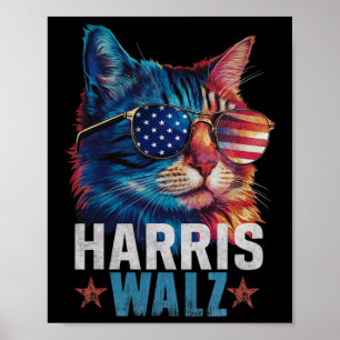 Vintage Cat Kamala Harris Tim Wheimer USA flagga S Poster