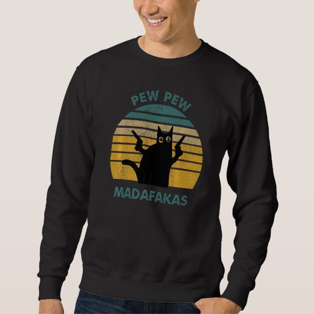 Vintage Cat Pew Pew Madafakas Lång Ärmad Tröja (Framsida)