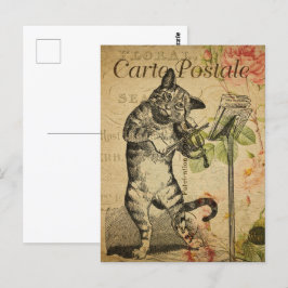 Vintage Cat Pluting Violin Vykort
