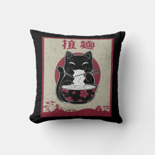 Vintage Cat Ramen Kawaii Anime Jape Gift Girls Kudde
