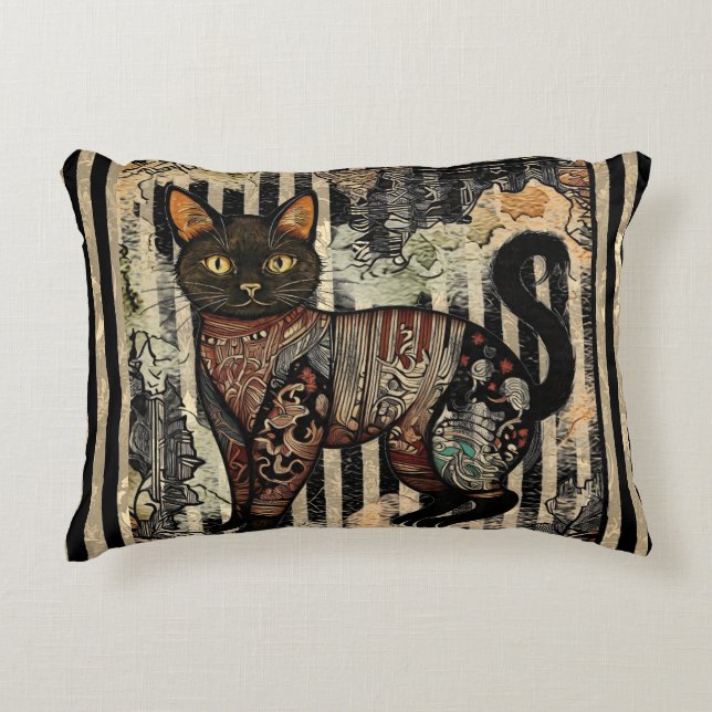 Vintage Cat Retro,Stripes Pattern  Prydnadskudde (Framsidan)