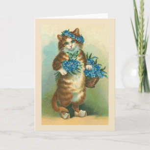 "Vintage Cat with Glöm me-nots"-kort Kort