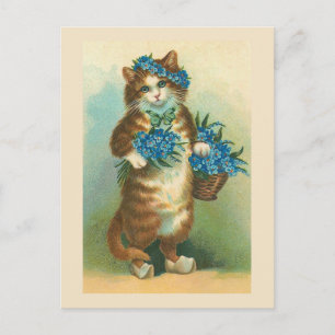 "Vintage Cat with Glöm me-nots" vykort
