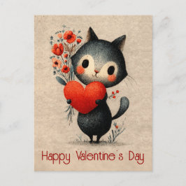 Vintage Cat With Heart Valentine's Day Vykort