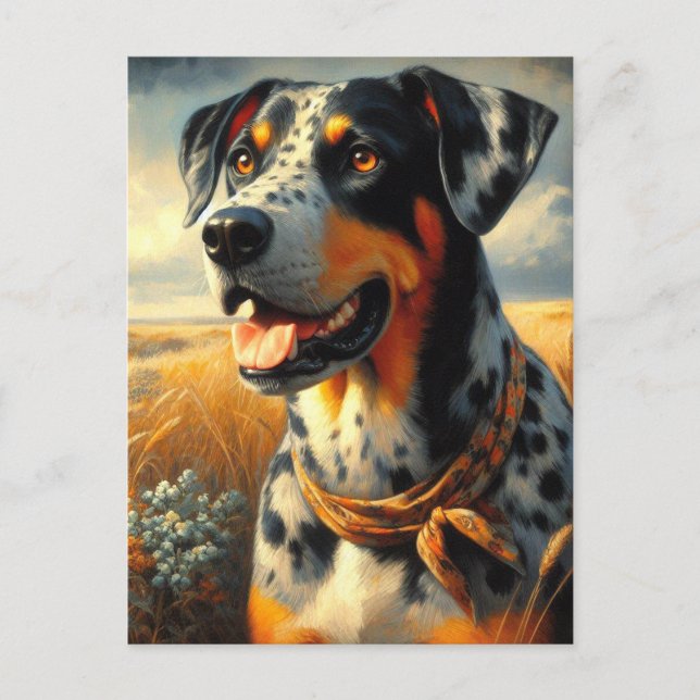 Vintage Catahoula Leopard Hund Painting Vykort (Framsida)