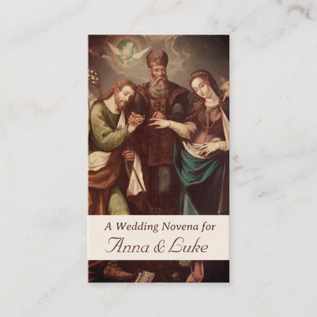 Vintage Catholic Personalized Wedding Prayer Card (Framsida)