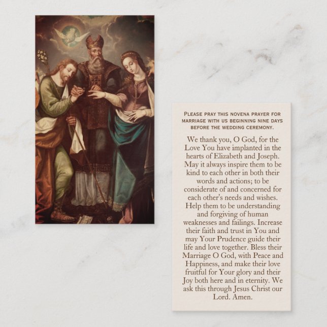 Vintage Catholic Personalized Wedding Prayer Card (Fram/baksida)