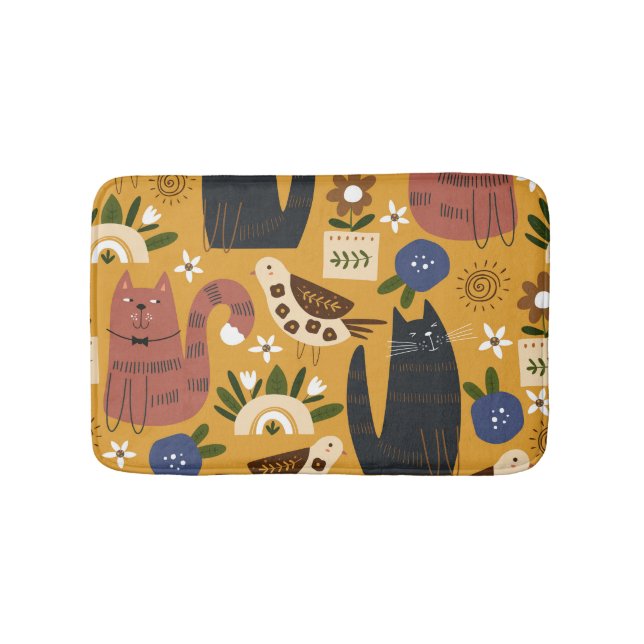 Vintage Cats and Birds, Hand plockade. Badrumsmatta (Framsidan)