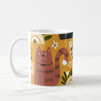 Vintage Cats and Birds, Hand plockade. Kaffemugg