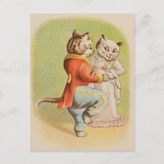 Vintage Cats Dancing Postcard Vykort (Framsida)