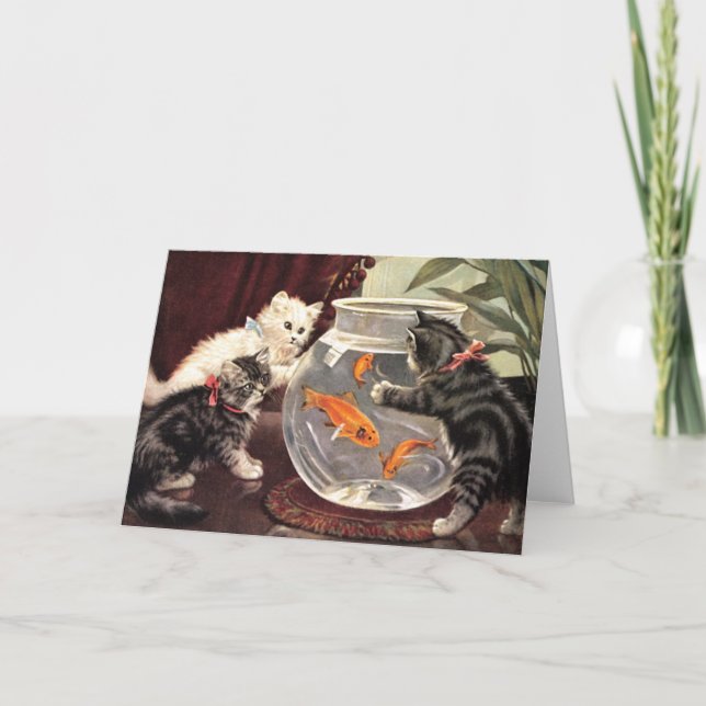 Vintage Cats & Goldfish Notecard Kort (Framsida)