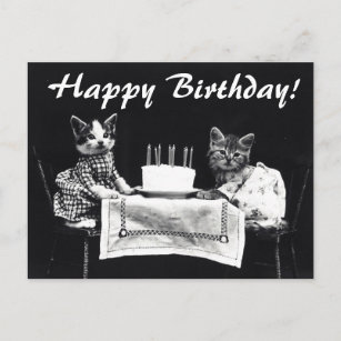 Vintage Cats Grattis på födelsedagen vykort