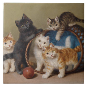 Vintage Cats Kittens Sophie Sperlich Red Boll Kakelplatta