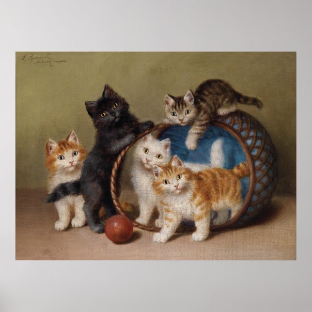 Vintage Cats Kittens Sophie Sperlich Red Boll Poster (Framsidan)