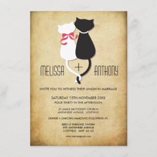 Vintage Cats par bröllopsinbjudning Inbjudningar