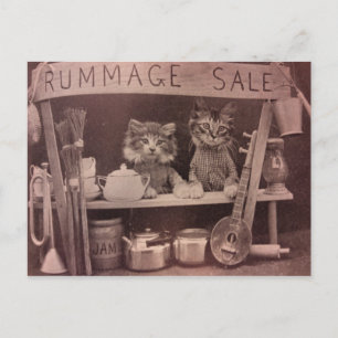 Vintage Cats Rummage Sale Postcard Vykort