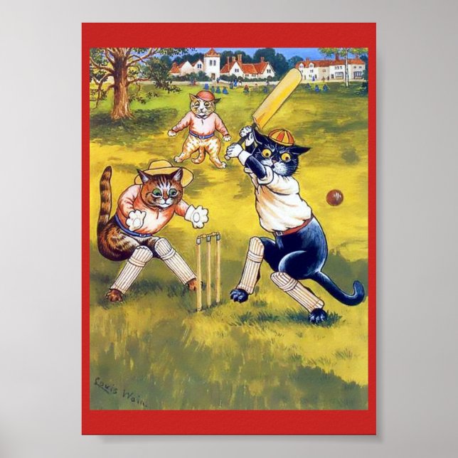 Vintage Cats spelar Cricket Poster (Framsidan)
