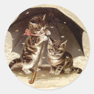 Vintage Cats spelar under paraplykittens Runt Klistermärke