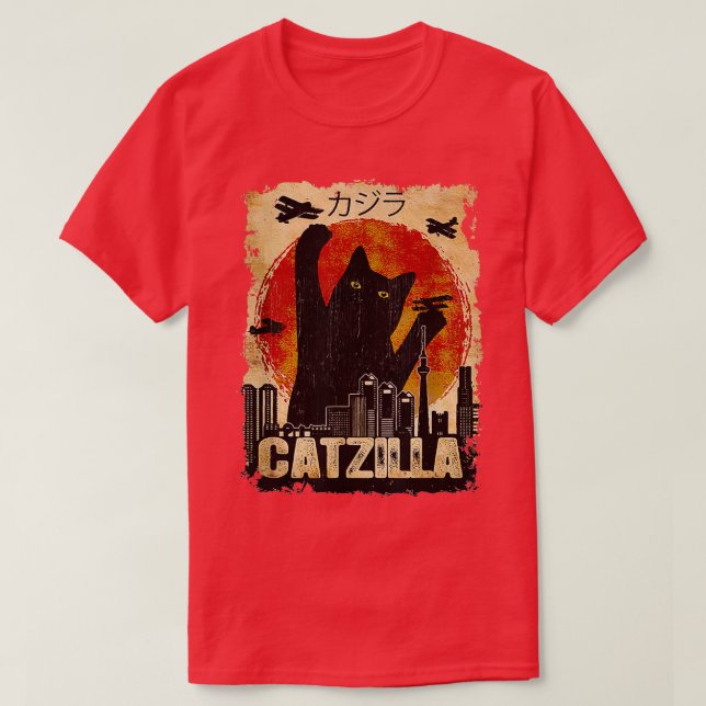 Vintage Catzilla Funny Kitten och Cat T Shirt (Design framsida)