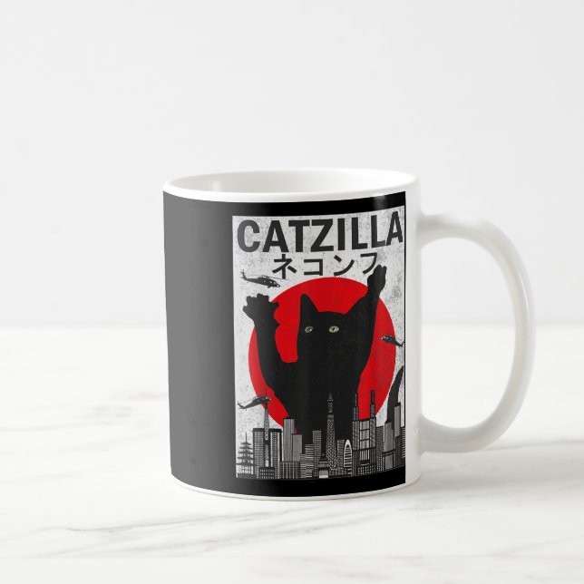 Vintage Catzilla Japansk Sunset Stil Cat Kitten Kaffemugg (Höger)