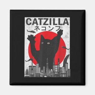Vintage Catzilla Japansk Sunset Stil Cat Kitten Magnet