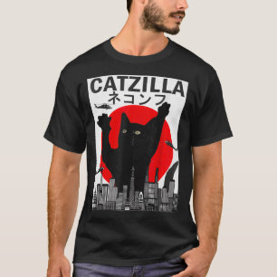 Vintage Catzilla Japansk Sunset Stil Cat Kitten T Shirt
