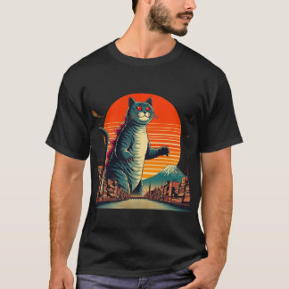 Vintage Catzilla Japansk Sunset Stil Cat Kitten T Shirt