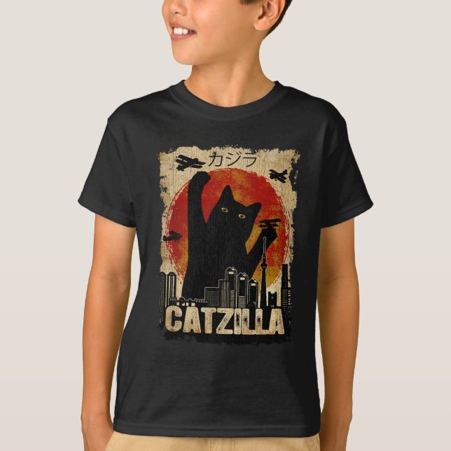 Vintage Catzilla Tee - Lilla Kitten och Katt (Framsida)