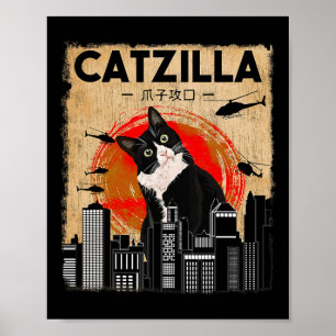 Vintage Catzilla Tee - Lusnyt Tuxedo Cat and Kitte Poster