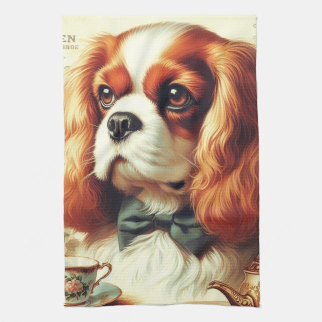 Vintage Cavalier Kung Charles Spain Painting Kökshandduk (Vertikal)