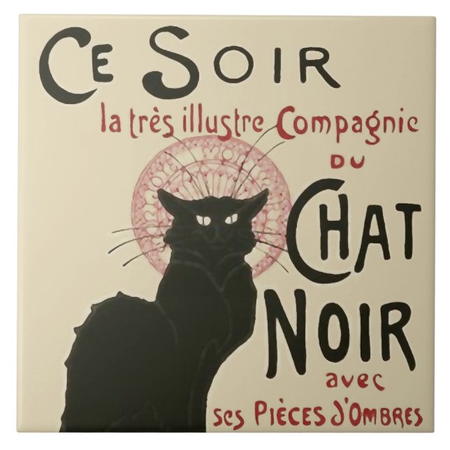 Vintage Ce Soir Le Chatta Noir Poster Kakelplatta (Framsidan)