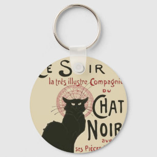 Vintage Ce Soir Le Chatta Noir Poster Nyckelring