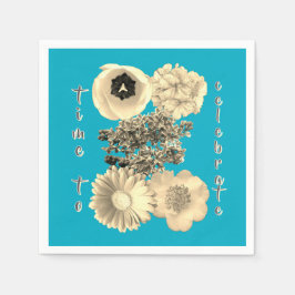 Vintage Celebration Teal Sepia Blommor Pappersservett